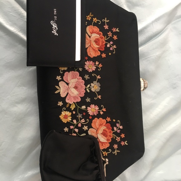 Josef Handbags - Vintage black clutch with appliqués—probably 60+ yrs-